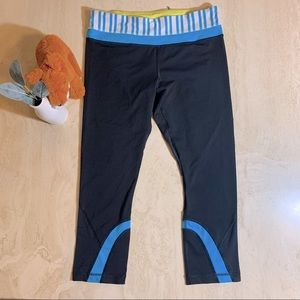 Lululemon Capri Leggings, Black with Blue/White Striped Waistband